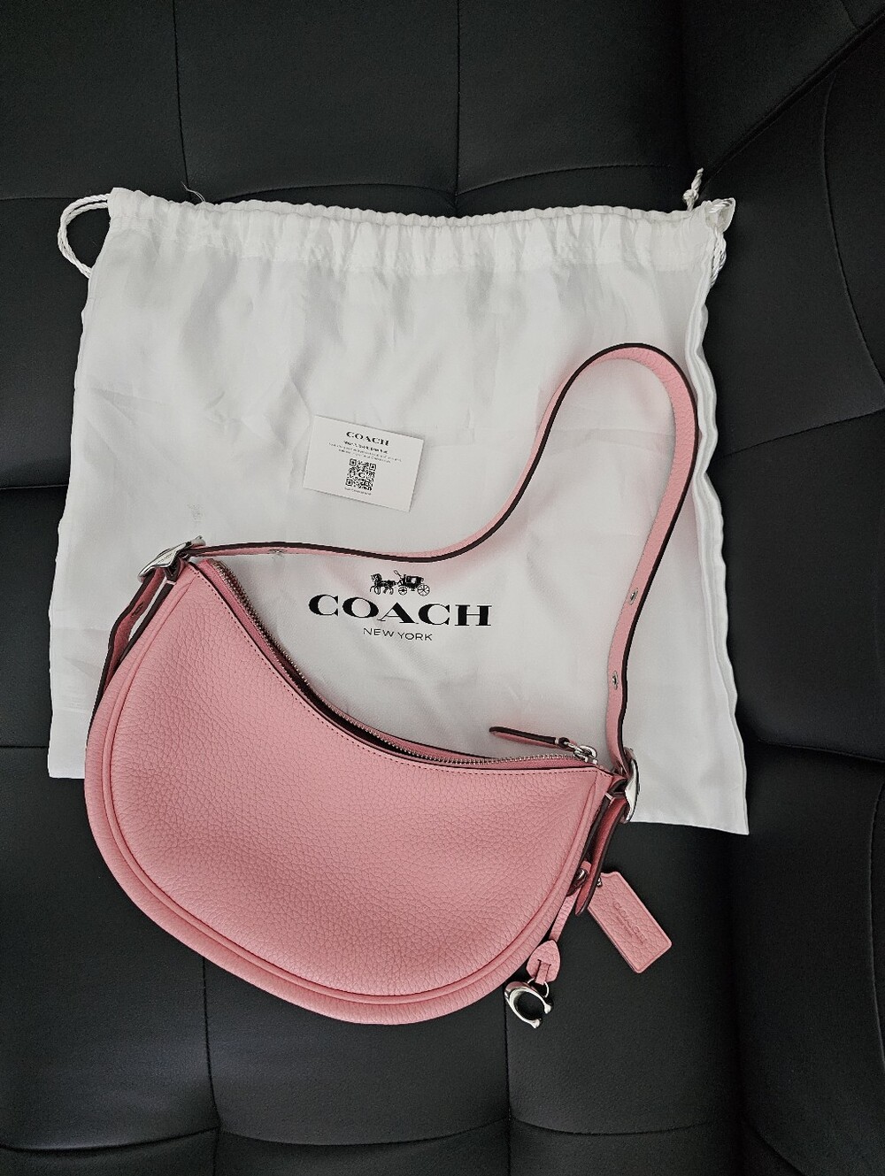 COACH Pink Pebbled Leather Crescent Shoulder Bag